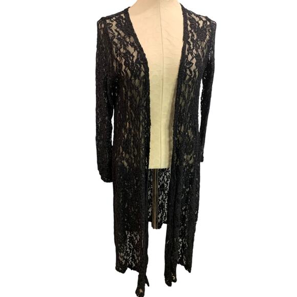 Small LulaRoe Womens Sarah Duster Cardigan Black Stretch Lace - Picture 1 of 7
